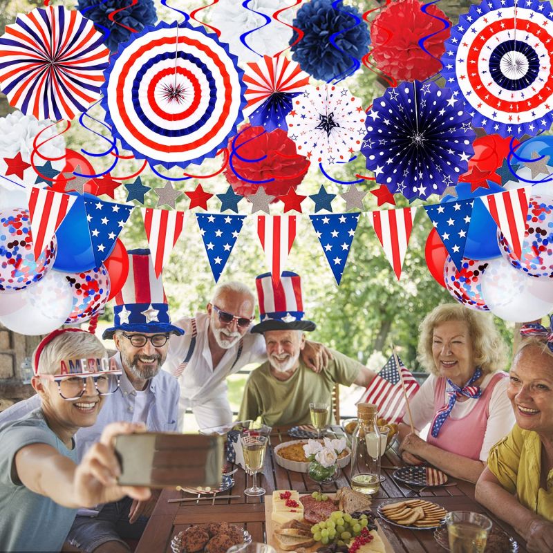 4th of july pool party paper fan and star banner pennant