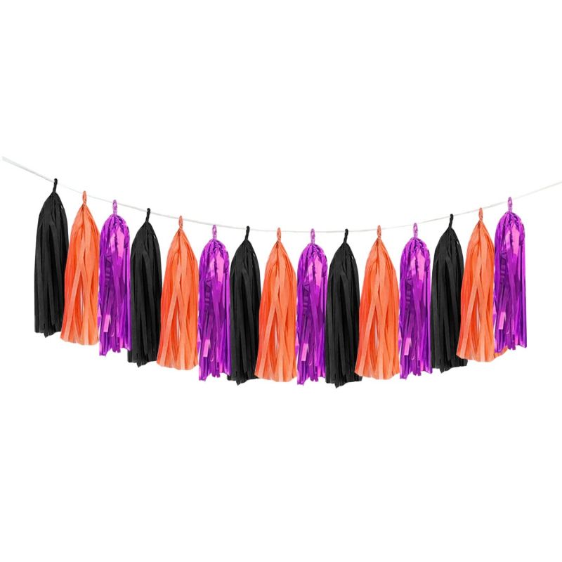 Black orange tissue paper tassel garland