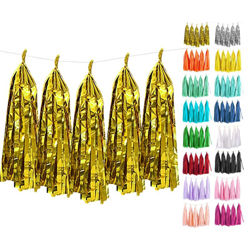 Gold tissue paper tassel garland