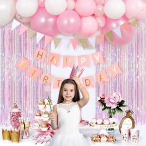 Rainbow foil curtain backdrop for birthday party