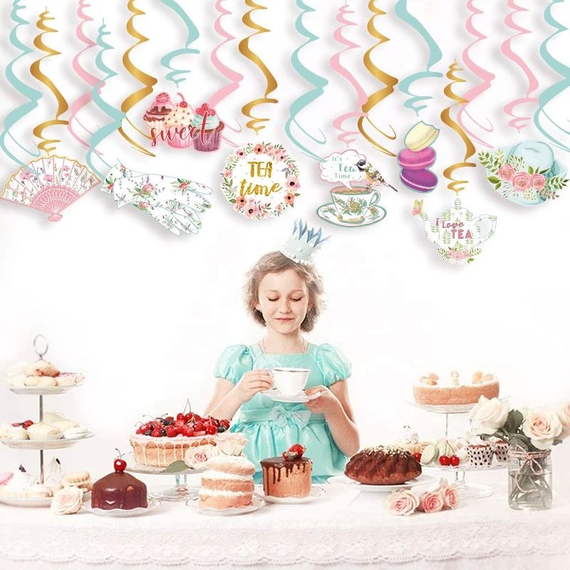 Tea Party Hanging Swirl Decorations For Tea Theme Baby Shower Girls
