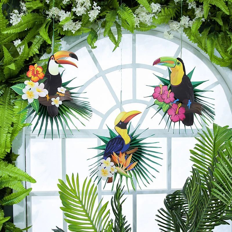 Toucan Hanging Paper Fans summer party
