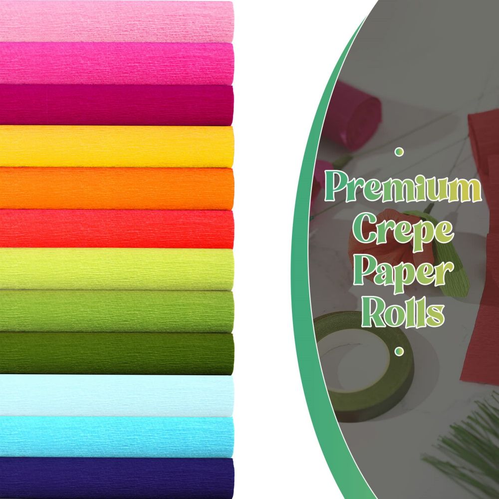 a variety of crepe paper sheets in vibrant colors