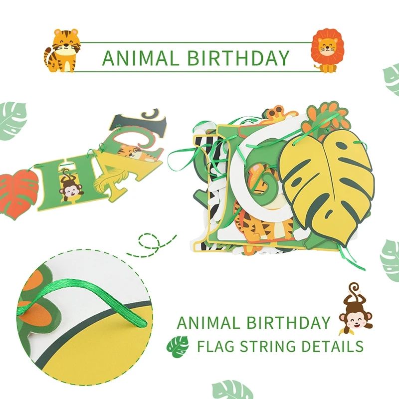 animal birthday party banner flag string