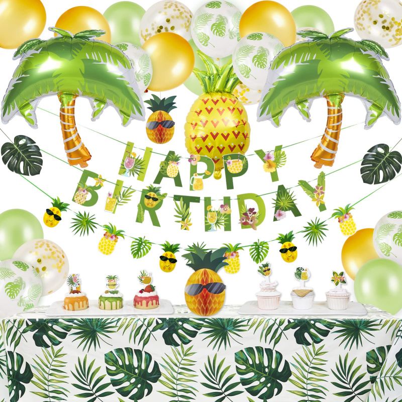 SUNBEAUTY Hawaii Party Decoration - Hawaiian Tablecloths Balloon Kit