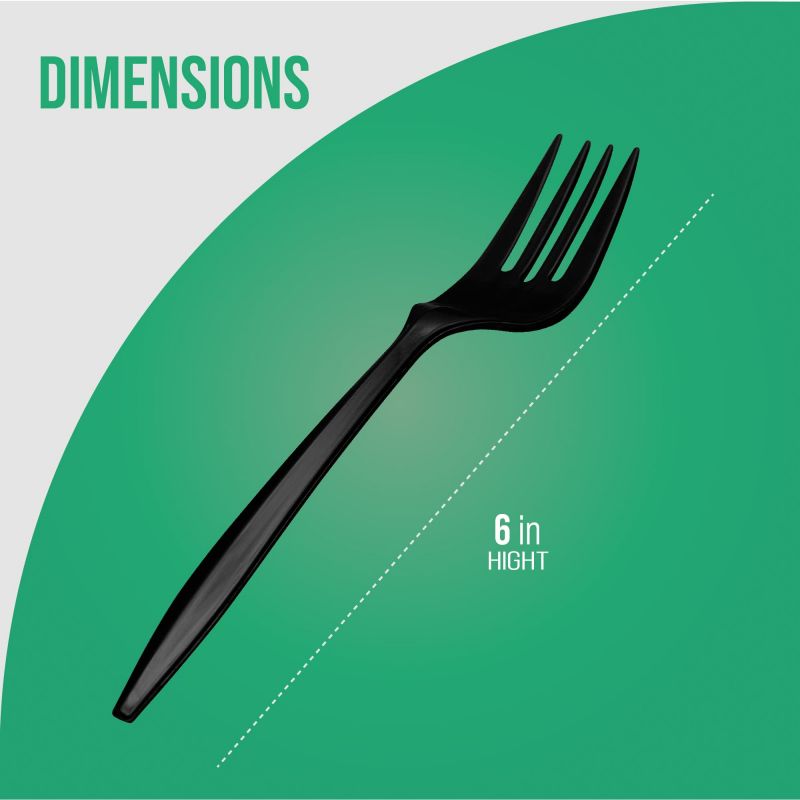 1,000 Plastic Disposable Forks Bulk Black Medium Weight Disposable