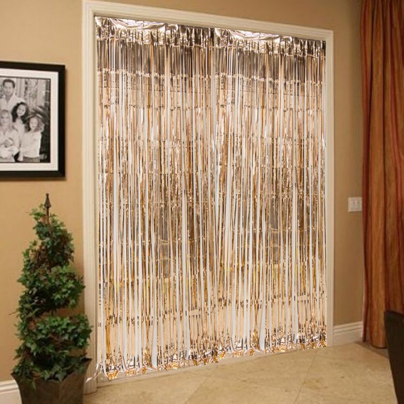 golden foil curtain backdrop for anniversary party