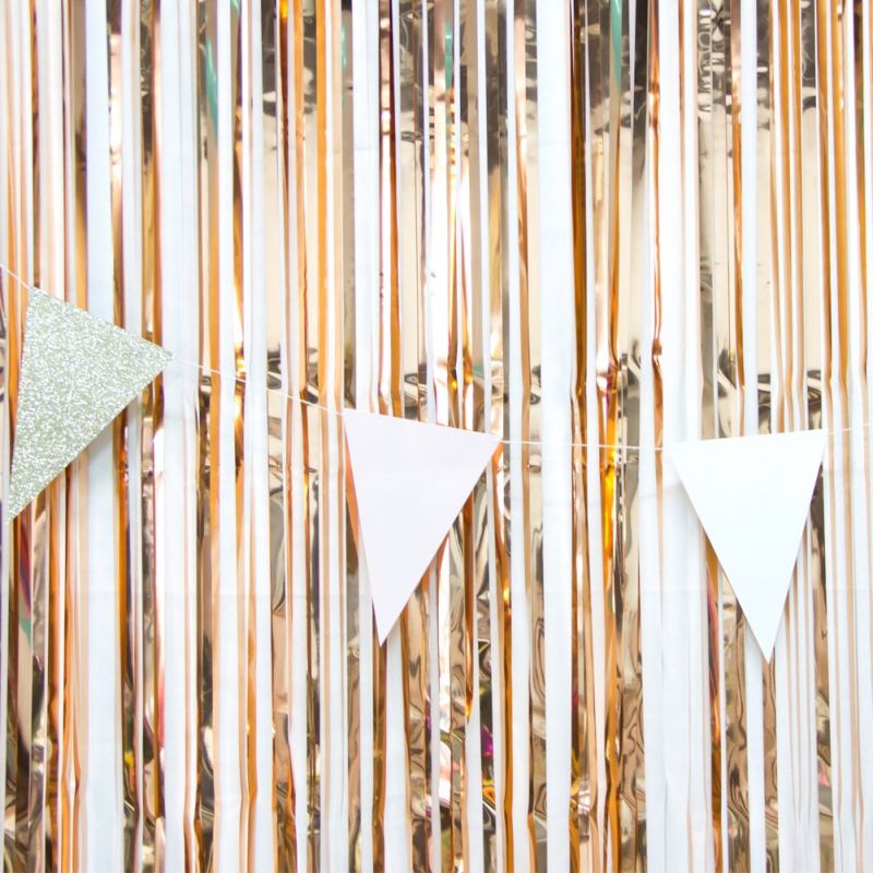 golden foil curtain birthday party