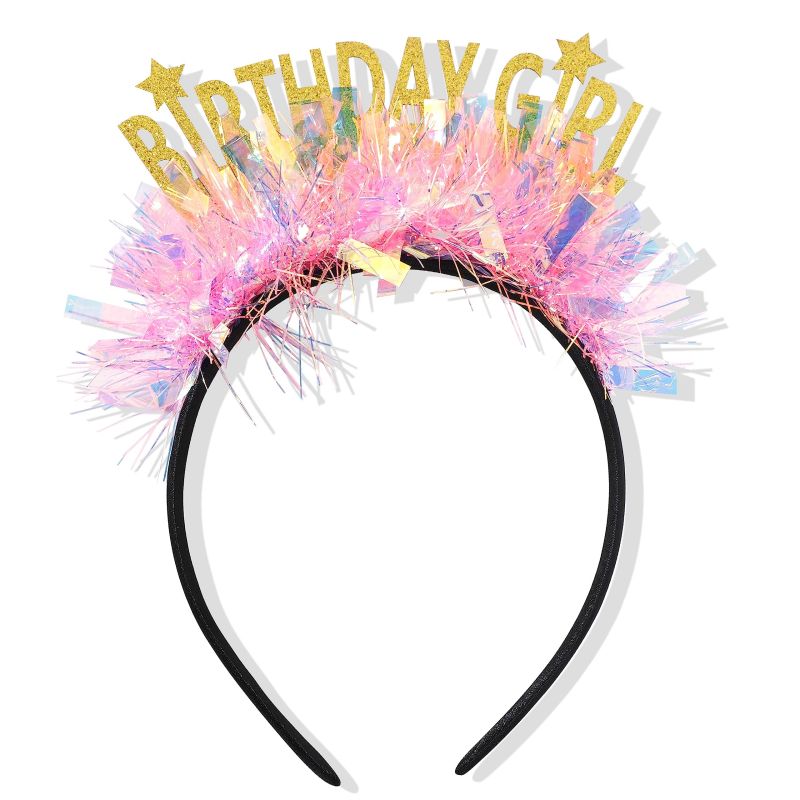 Birthday Girl Headband Glitter Rainbow Tassel Happy Birthday Party ...