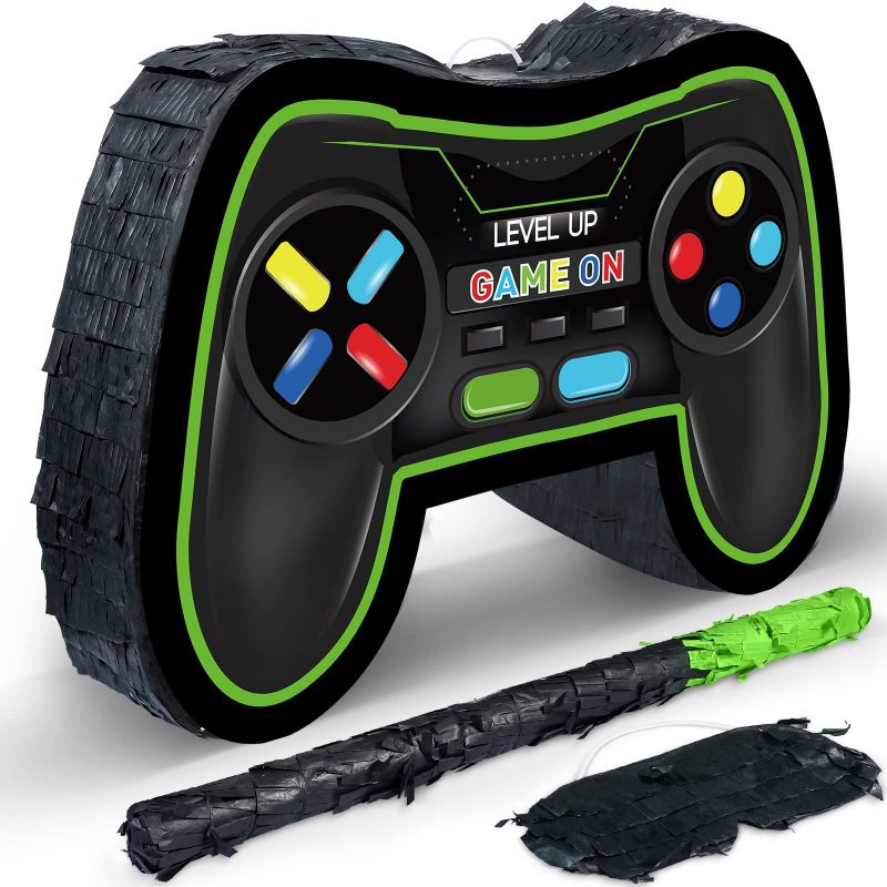 Controller Pinata Bundle Fiesta Gaming Set with Blindfold and Bat Kids Birthday Gamer Party