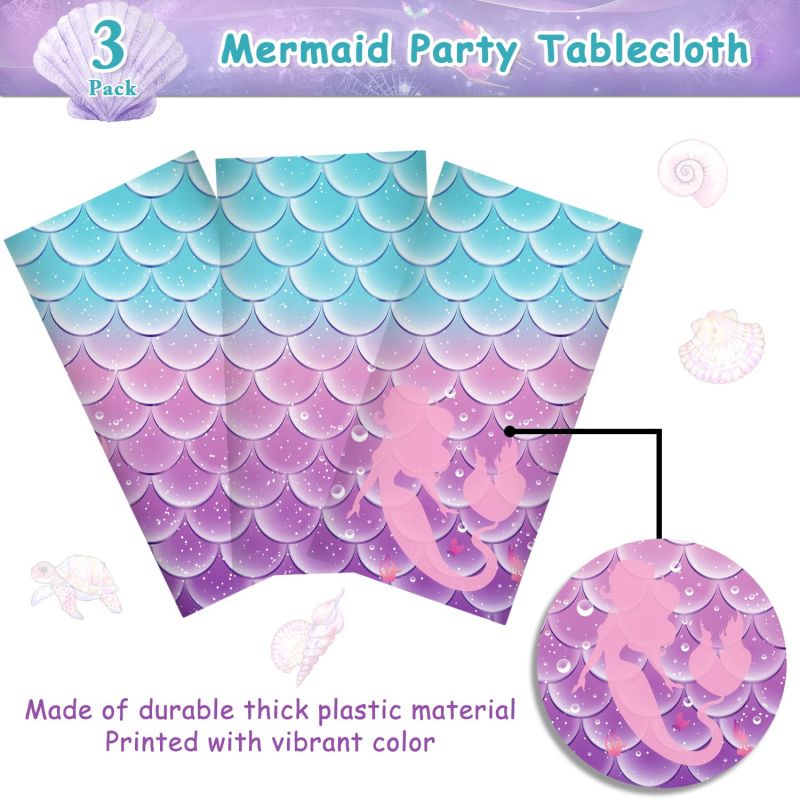 Mermaid Tablecloth Decorations Disposable Plastic Table Cover for Girls