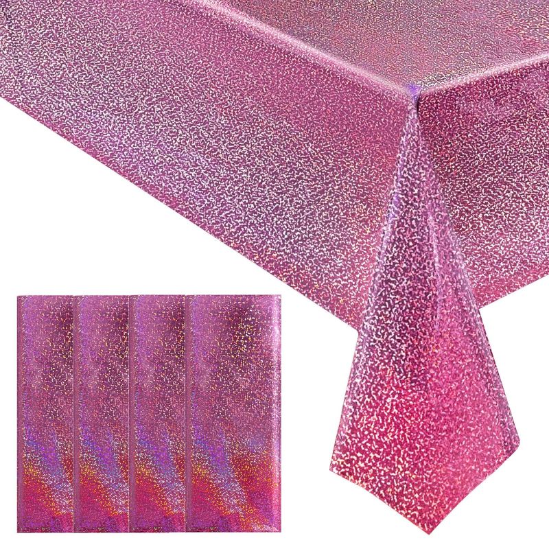 Pink Holographic Laser Tablecloths Hot Pink Shiny Table Covers Foil