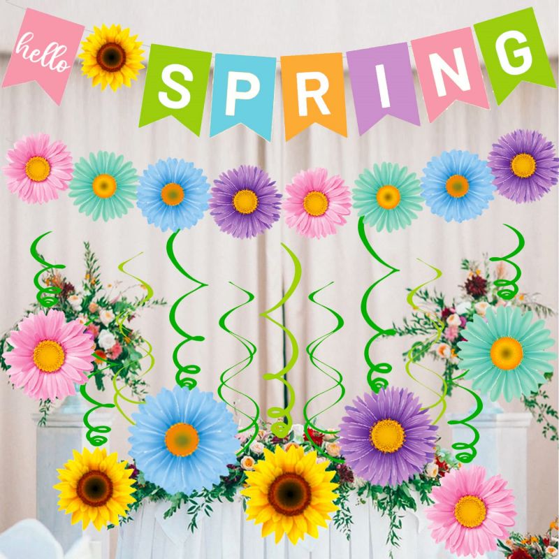 Spring Garland Hello Spring Banner Glitter party supplies decorations