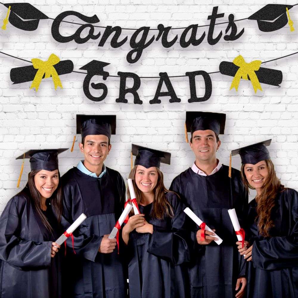 Black Congrats Grad Banner for Graduation Decorations