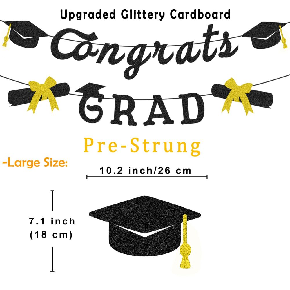 Black Congrats Grad Banner size info.