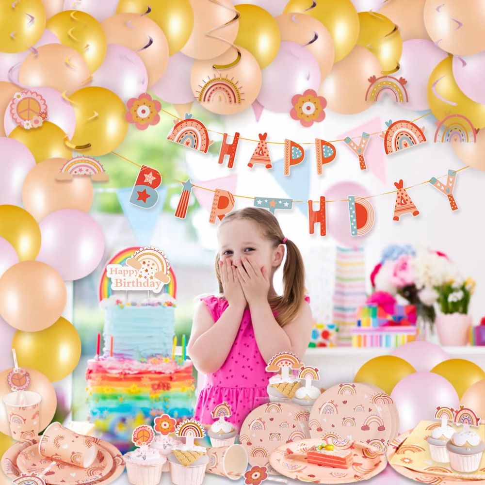 Boho Rainbow Party Supplies Set for Girls Birthday