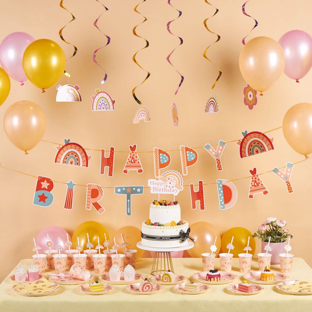 Boho Rainbow Party Supplies Set