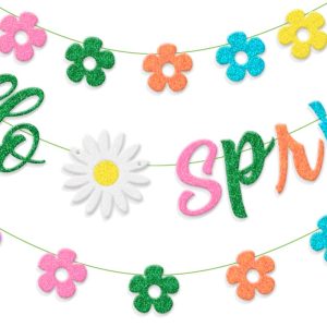 Colorful Glitter Spring Flower Banner Garland Spring Party Decorations