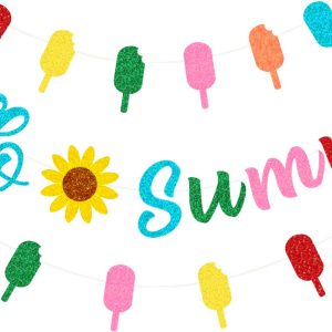 Colorful Glitter Summer Sunflower Banner Hello Summer Ice Cream Popsicle Garland