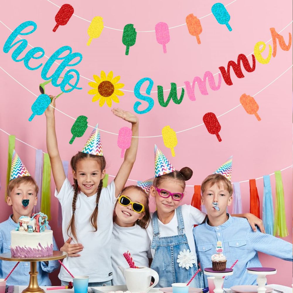 Colorful Glitter Summer Sunflower Banner for kids party
