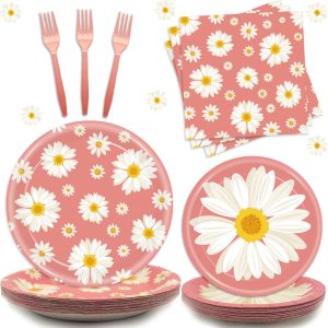 Daisy Flower Party Supplies Tableware Set  Including Paper Plates Napkins Forks Wholesale