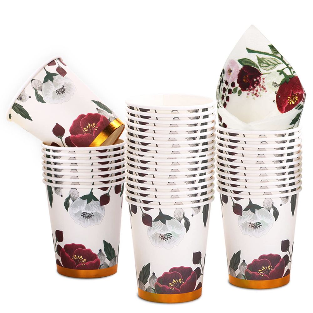 Disposable Floral Green Leaves Cups