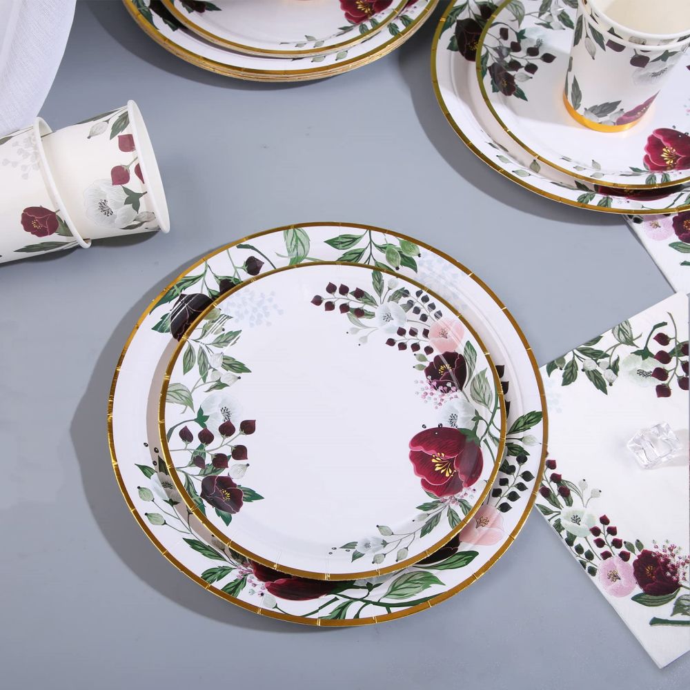 Disposable Floral Green Leaves Paper Plates