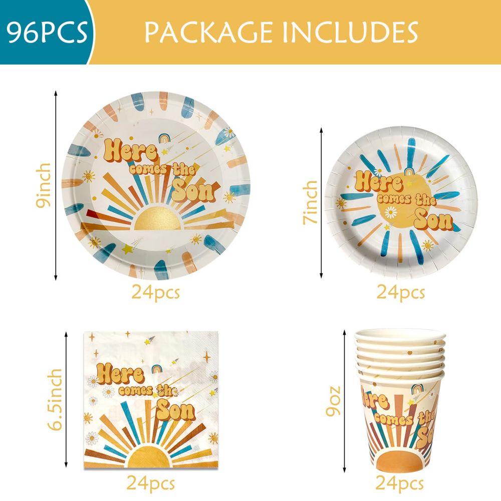 Disposable Lunch Party Supplies Decorations for Boho Sun Baby Shower size information