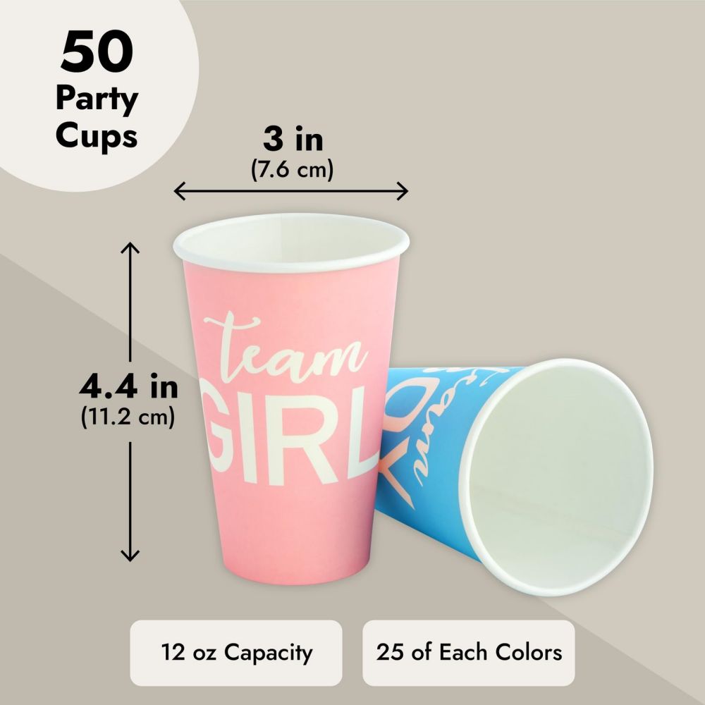 Gender Reveal Party Supplies 12 oz, 50 Pack