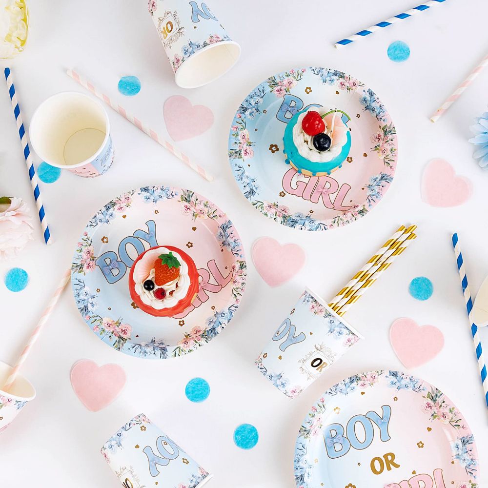 Gender Reveal Party plates cups and straws