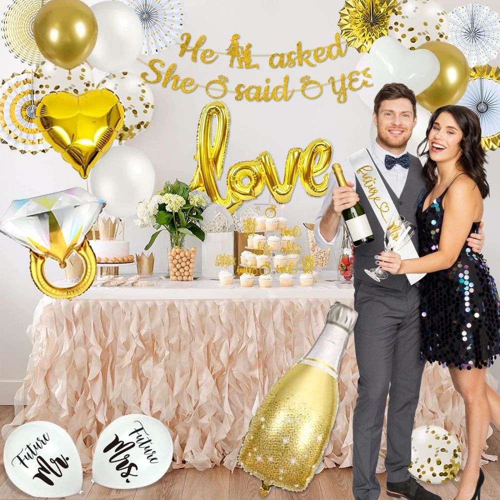 Gold He Asked She Said Yes Decorations Kit Wedding Party