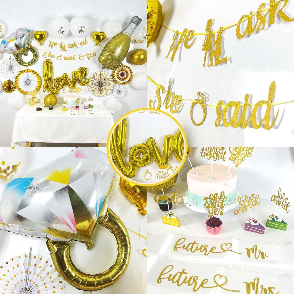 Gold He Asked She Said Yes Decorations Kit for wedding party decorations