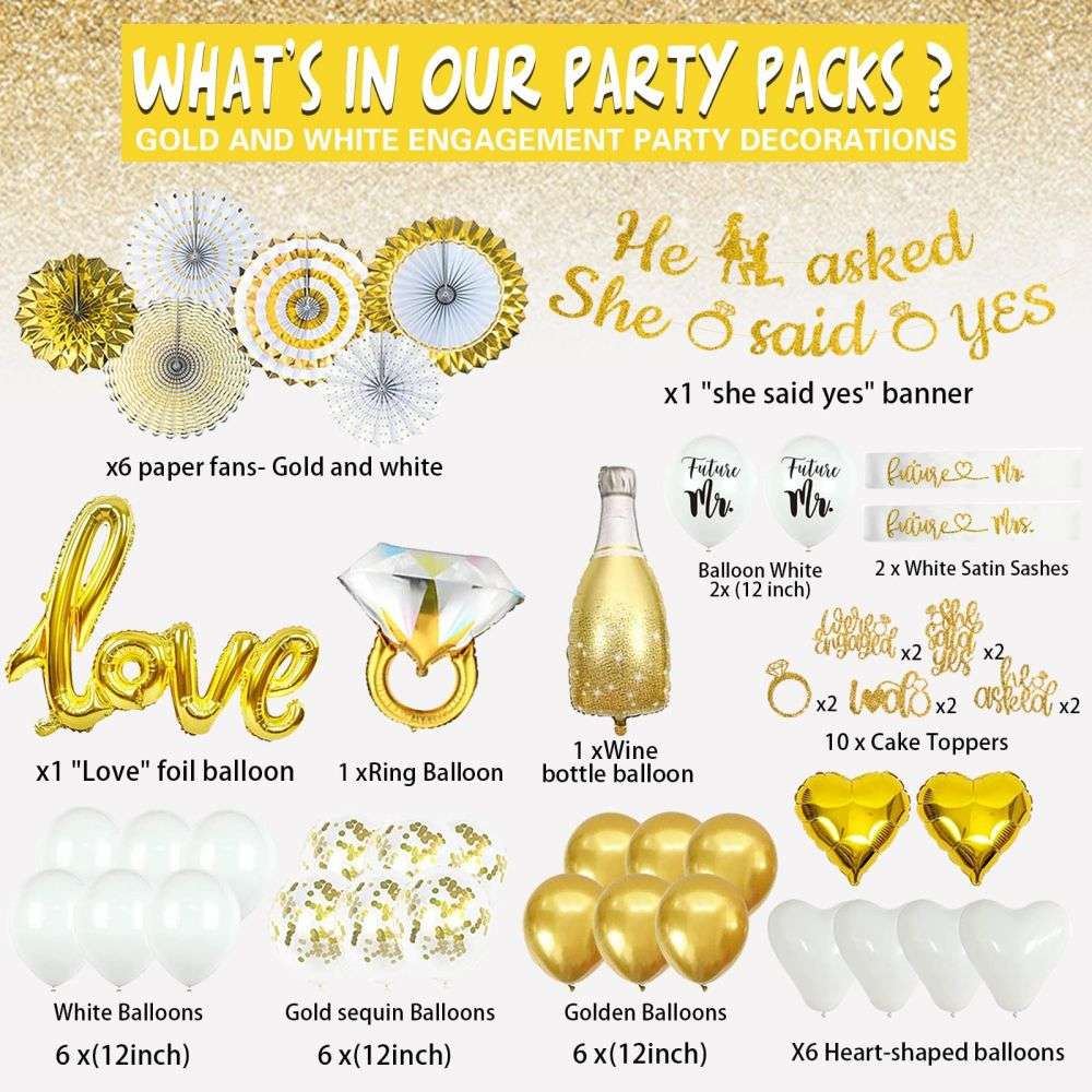 Gold He Asked She Said Yes Decorations Kit package included