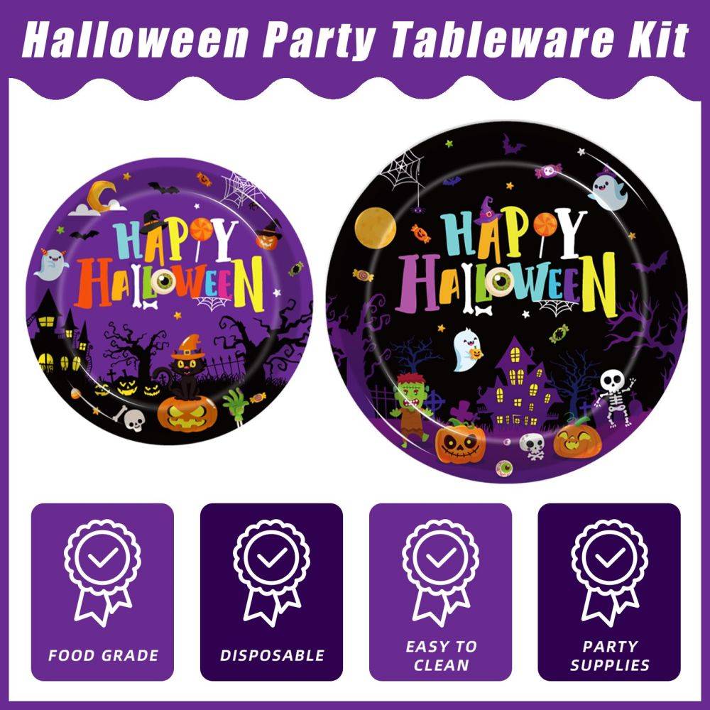 Halloween Castle Bat Pumpkin Ghosts Theme Paper Plates