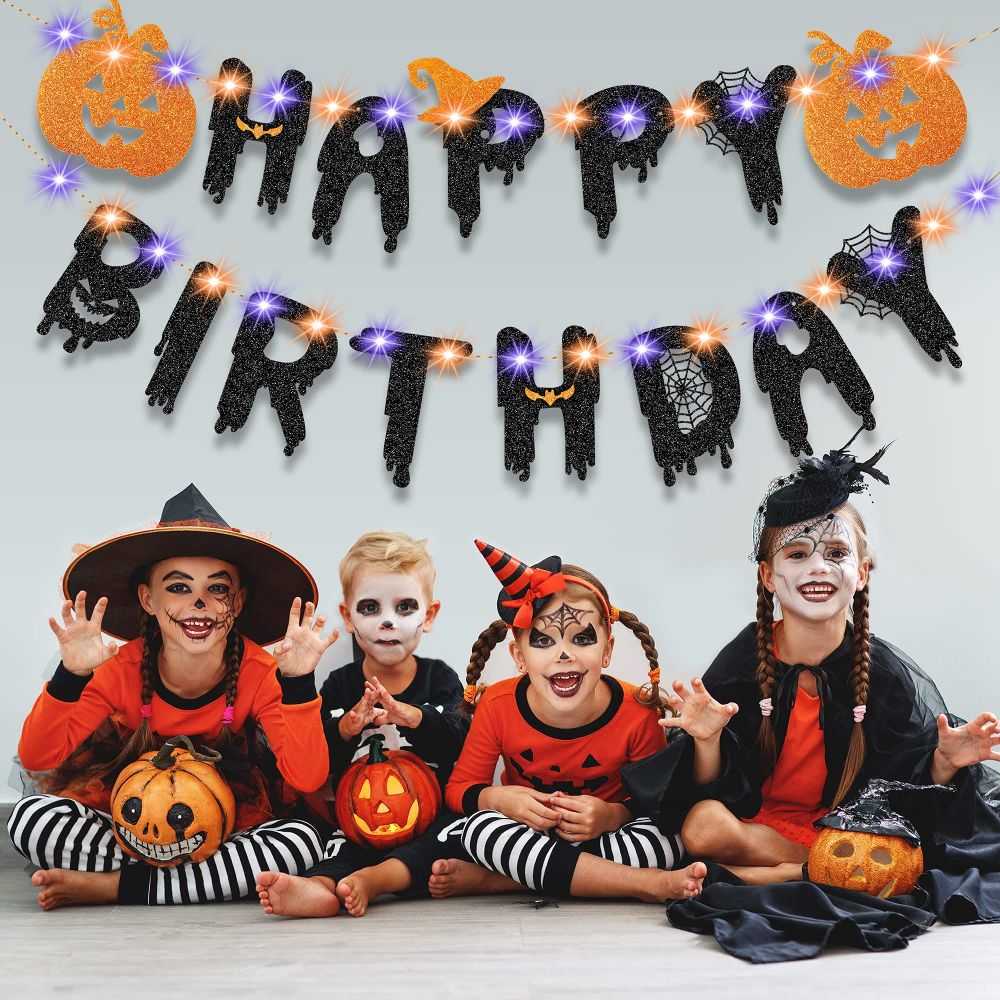 Halloween Happy Birthday Party Banner with Kids