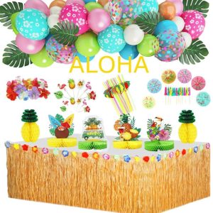 Hawaiian Luau Party Decorations 126Pcs Tropical Aloha Summer Beach Birthday Supplies