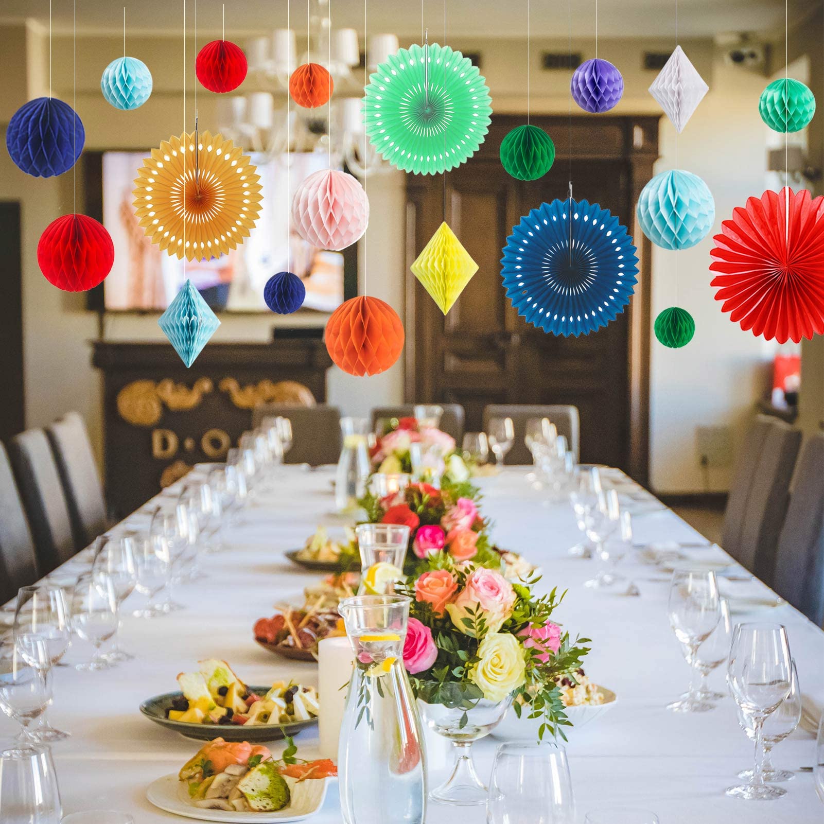 Multi-colored flower honeycomb balls for parties