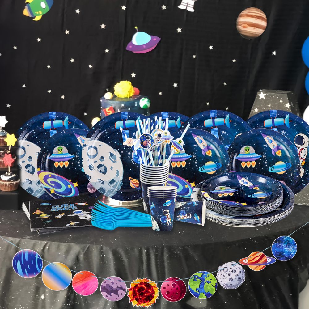 Outer Space Party Supplies Planet Tableware with Party Banner