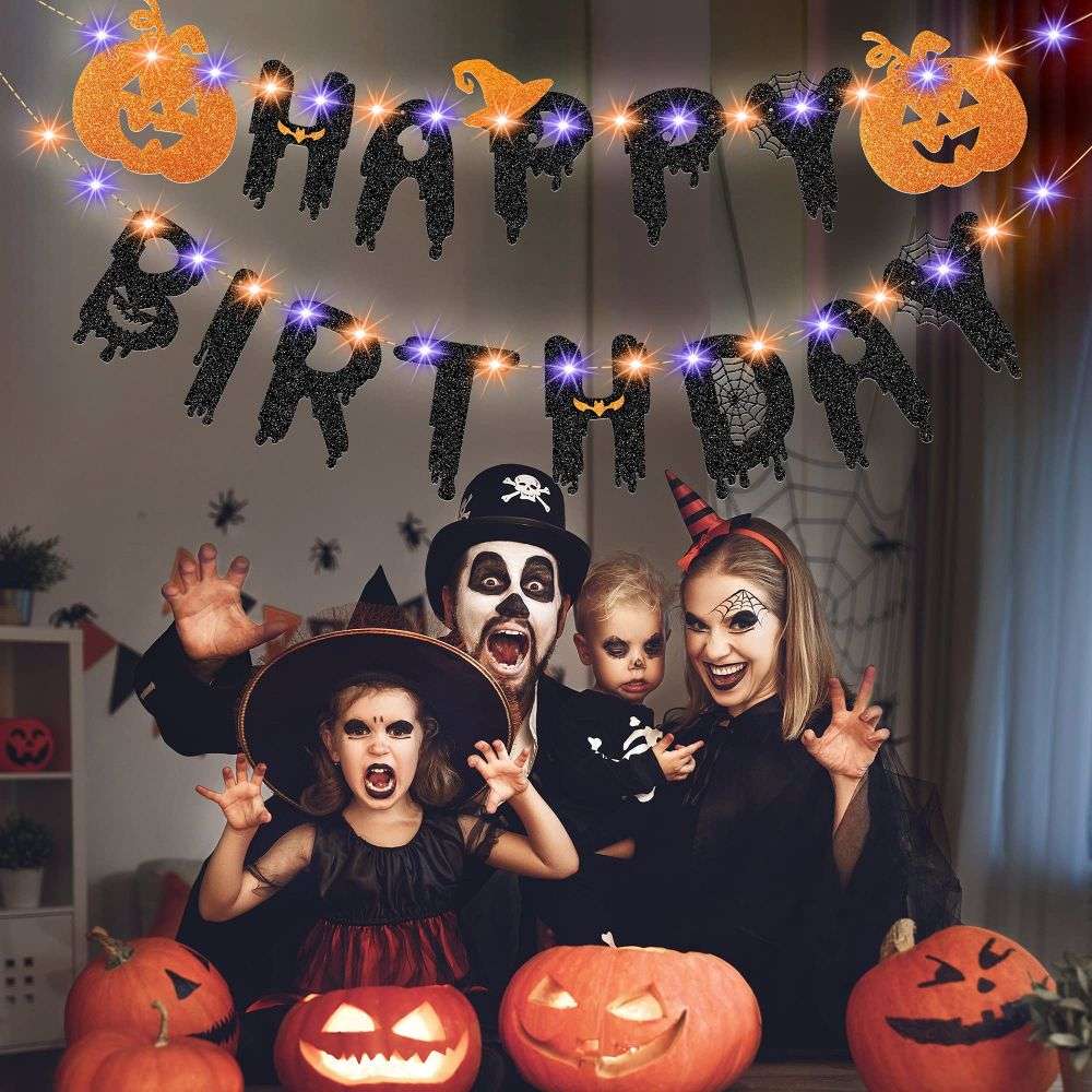 Party Banner with LED String Lights for Halloween Party