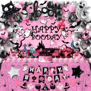 Halloween Birthday Party Decorations Pink and Black Happy Boo Day Halloween Theme Birthday Party Supplies