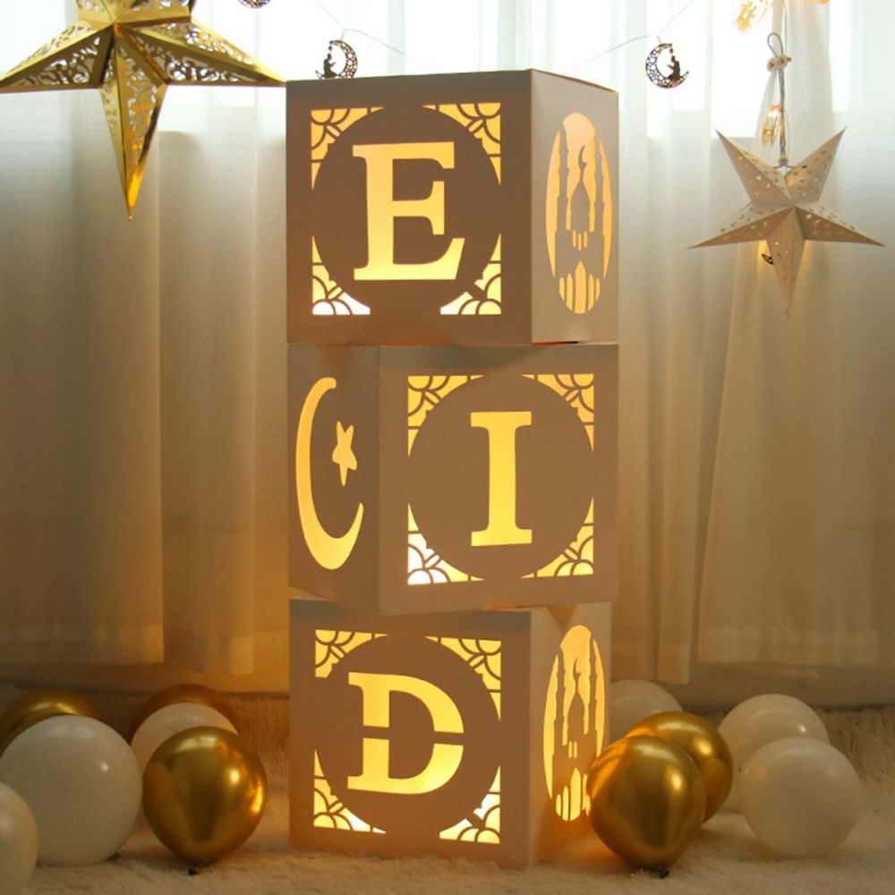 Ramadan Eid Mubarak Decoration Box Centerpieces with Lights