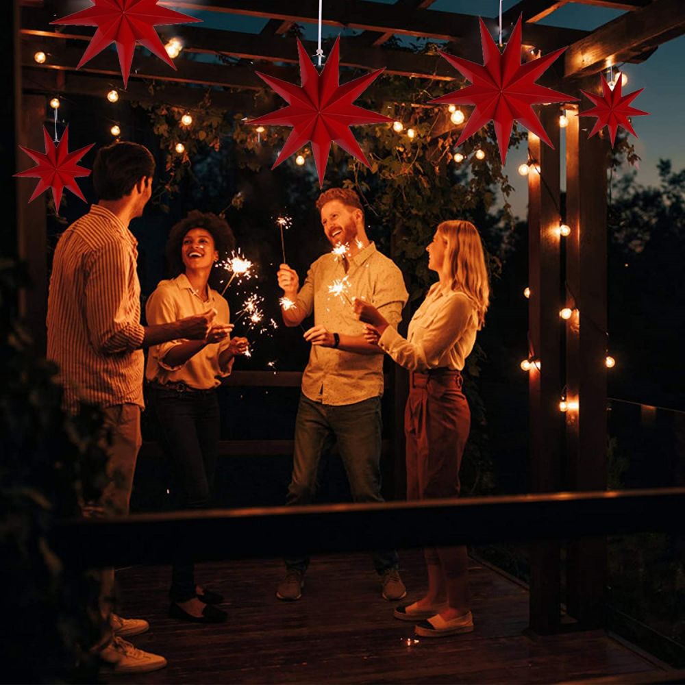 Red 9 Pointed Paper Star Lanterns for outdoor party
