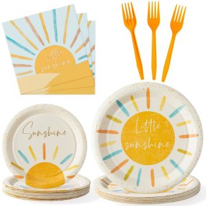 96Pcs Retro Boho Sun Sunshine Party Tableware Set Include Paper Plates Napkins Forks