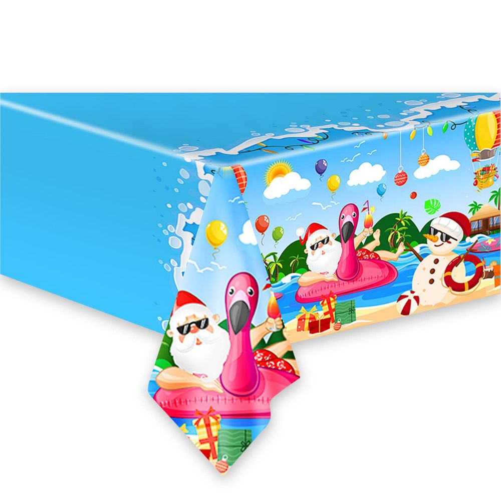 Summer Beach Hawaiian Santa Tropical Christmas Tablecloth