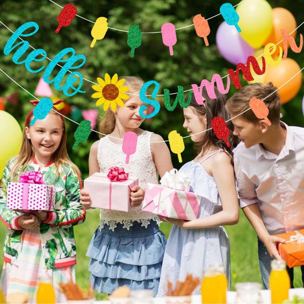 Summer Sunflower Banner Hello Summer Ice Cream Popsicle Garland outdoor