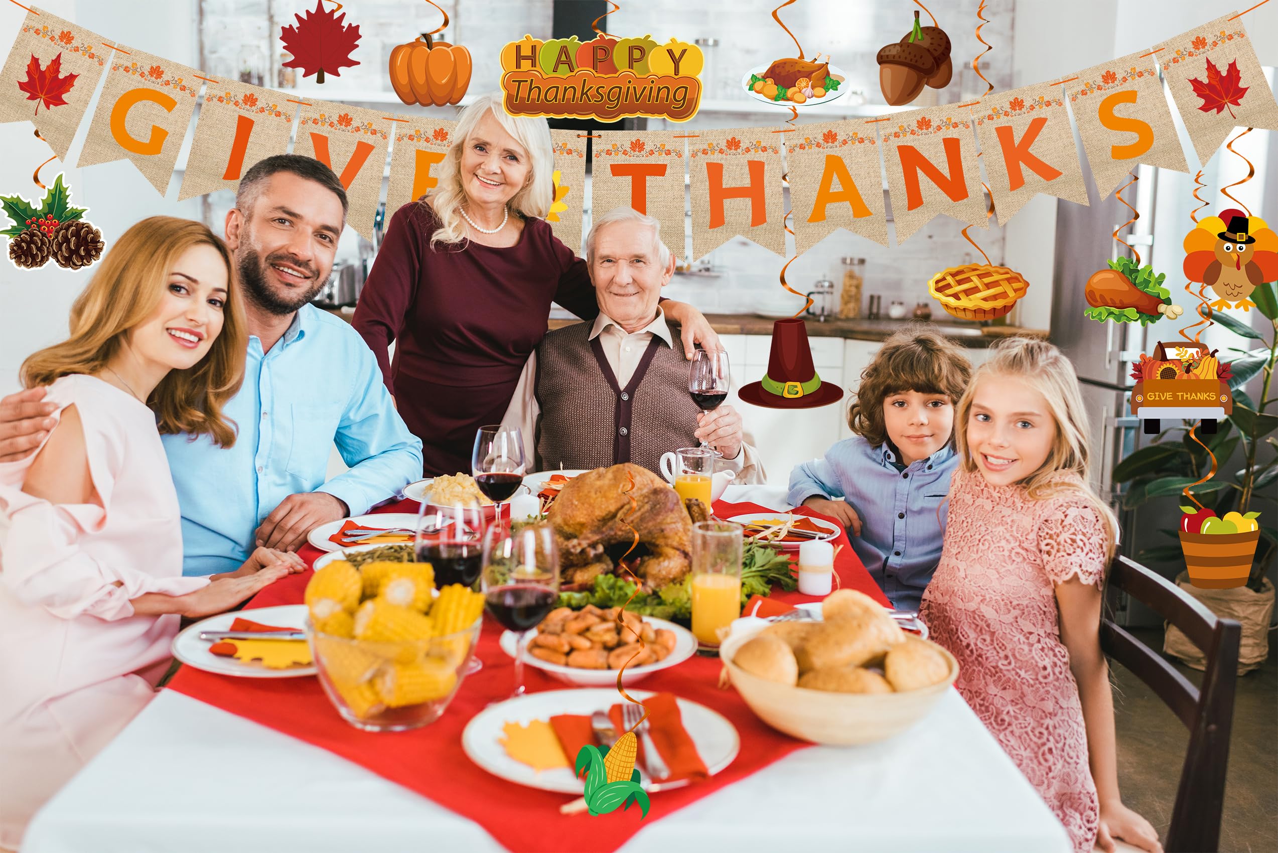 Thanksgiving Banner Playmates Banner Garland Hanging Swirls for family party