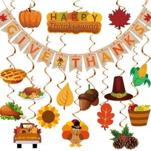 Thanksgiving Party Decorations Pre-Assembled Thanksgiving Banner Playmates Banner Garland Hanging Swirls