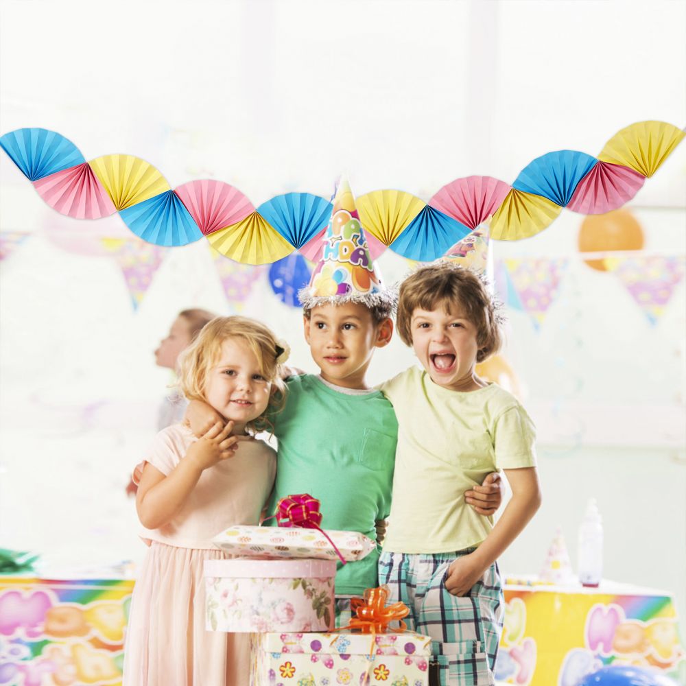 Three-color Mosaic Paper Fan Garland Banner for Kids birthday party