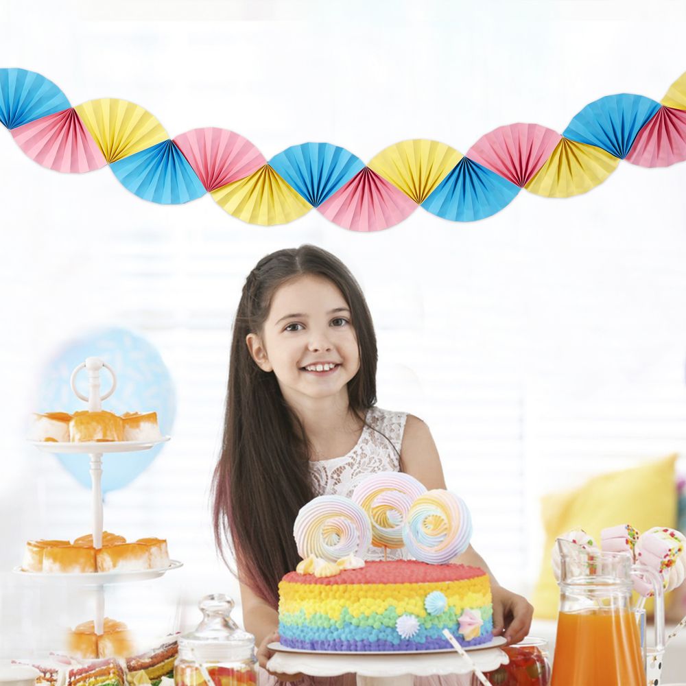 Three-color Mosaic Paper Fan Garland for girls birthday party