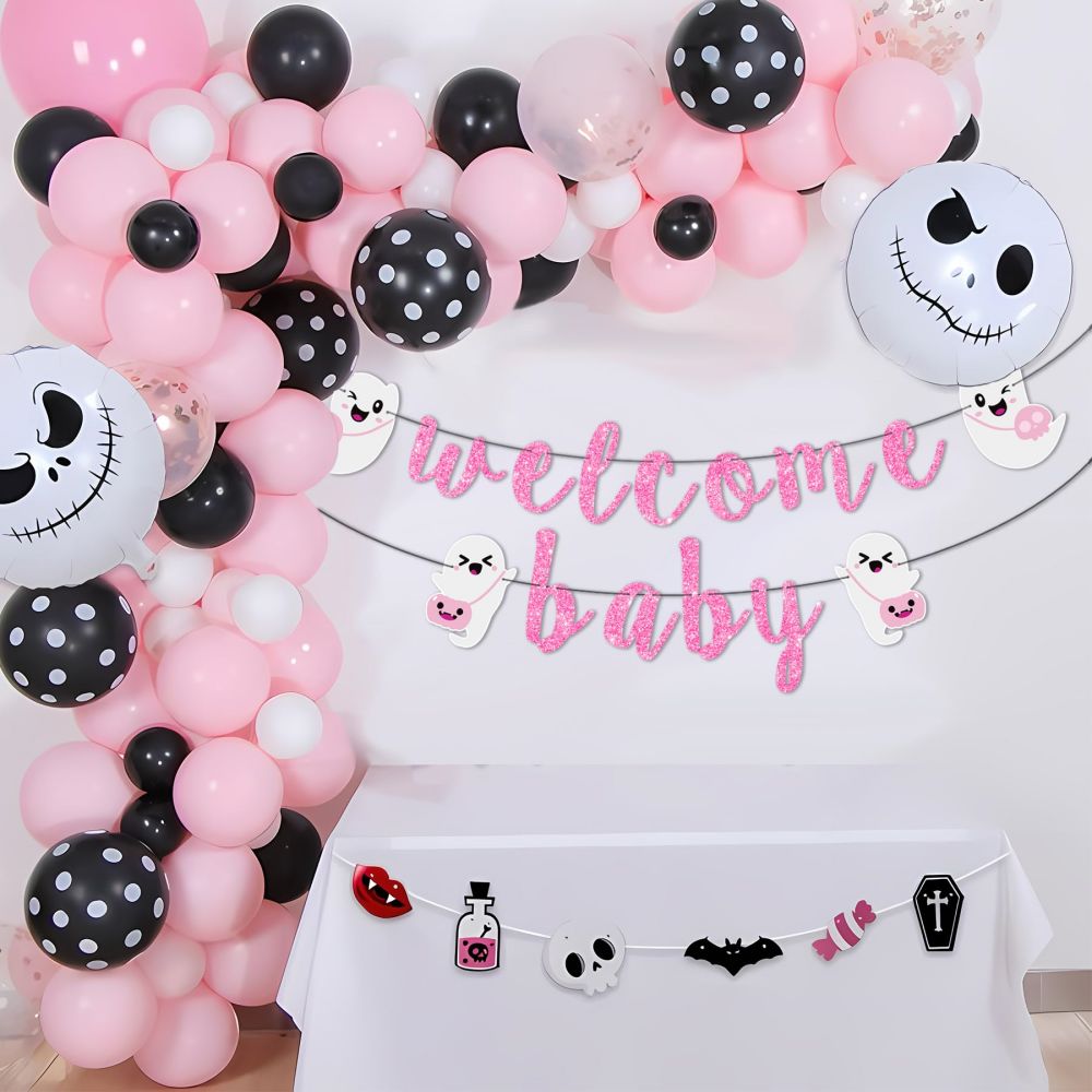 Welcome Baby Halloween Nightmare Balloons with Banner Decor